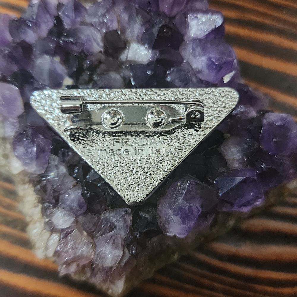 Prada Silver Triangle Logo Rhinstone Pin - Picture 3 of 3